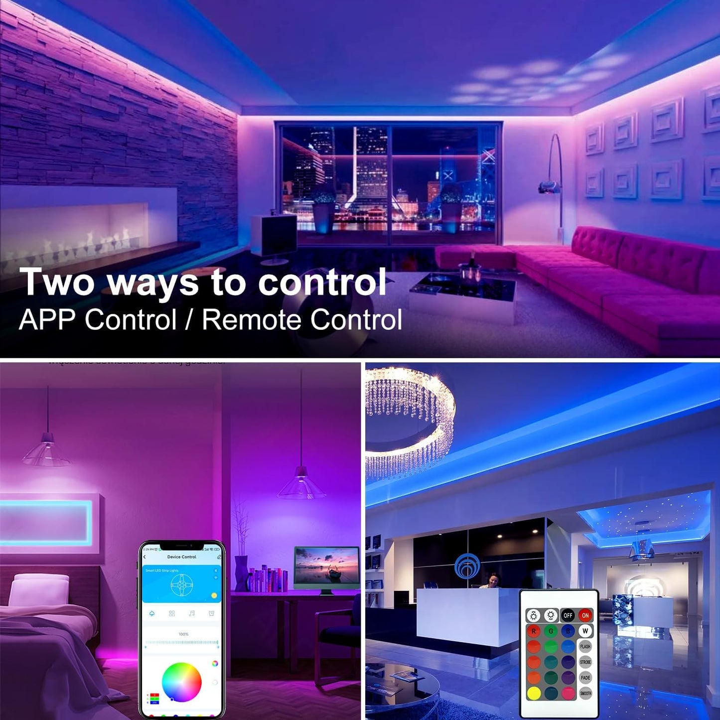 Led Strip Lights, RGB Color Changing Led Strips with 44 Keys Remote Control