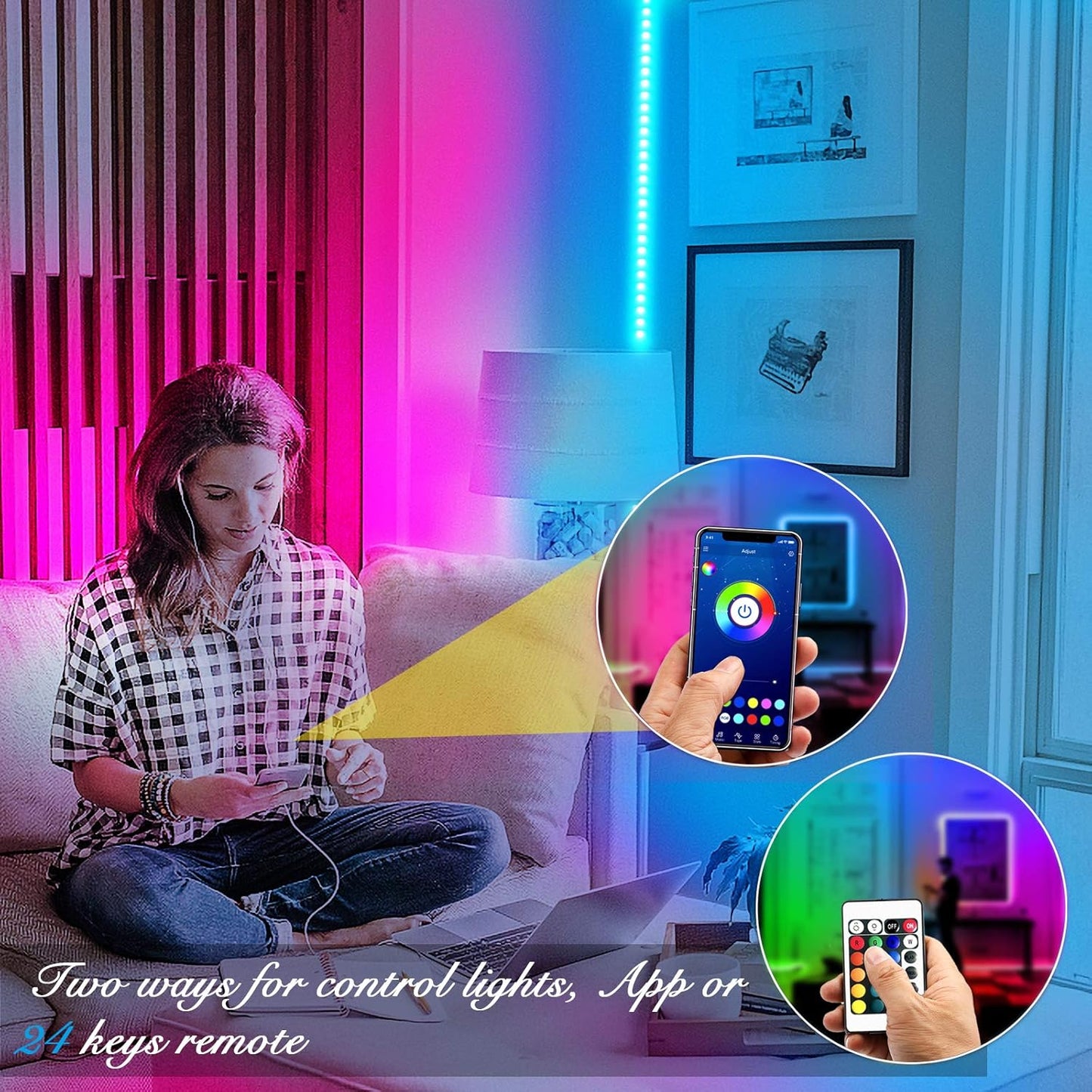 Led Strip Lights, RGB Color Changing Led Strips with 44 Keys Remote Control