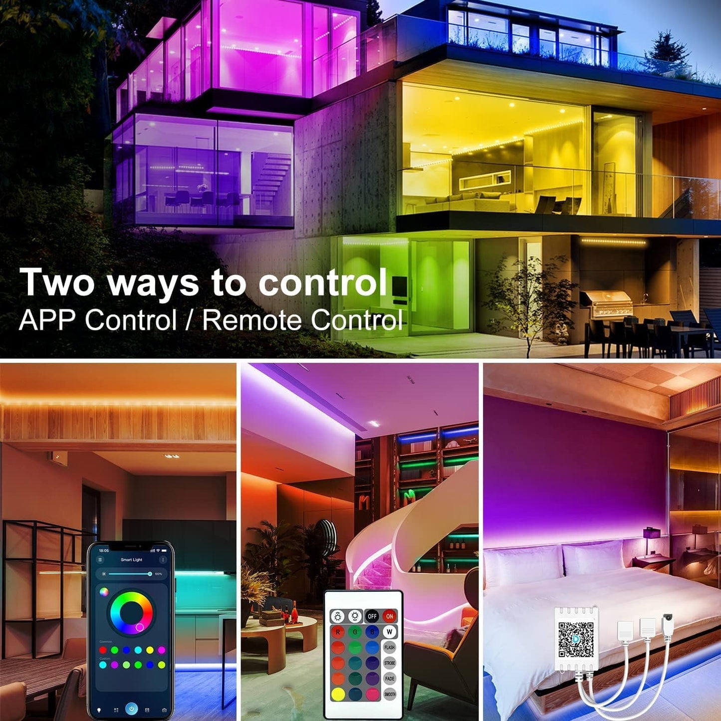 Led Strip Lights, RGB Color Changing Led Strips with 44 Keys Remote Control
