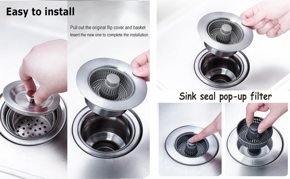 RICPIND® 3-in-1 Sink Drain Filter and Stopper Combo