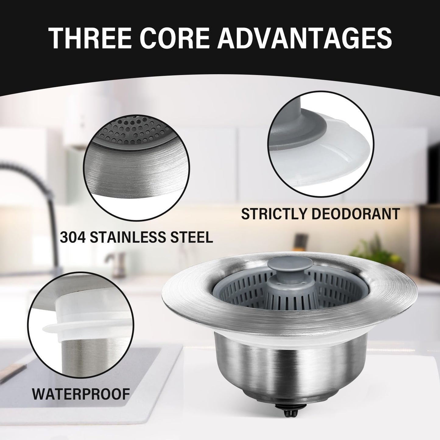 RICPIND® 3-in-1 Sink Drain Filter and Stopper Combo