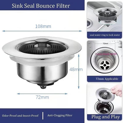 RICPIND® 3-in-1 Sink Drain Filter and Stopper Combo