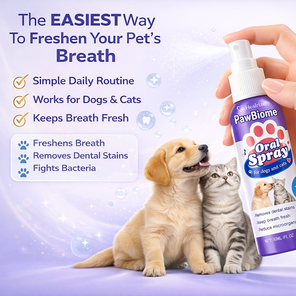🔥𝙎𝙥𝙚𝙘𝙞𝙖𝙡 𝙋𝙧𝙤𝙢𝙤𝙩𝙞𝙤𝙣 | Healrize® PawBiome 3-in-1 Pet Oral Spray– Probiotic & Herbal Dental Care, Plaque Control & Fresh Breath for Dogs & Cats