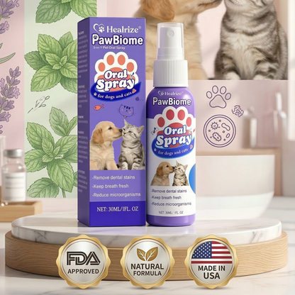 🔥𝙎𝙥𝙚𝙘𝙞𝙖𝙡 𝙋𝙧𝙤𝙢𝙤𝙩𝙞𝙤𝙣 | Healrize® PawBiome 3-in-1 Pet Oral Spray– Probiotic & Herbal Dental Care, Plaque Control & Fresh Breath for Dogs & Cats