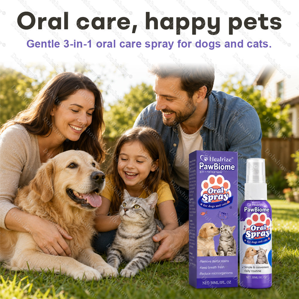 🔥𝙎𝙥𝙚𝙘𝙞𝙖𝙡 𝙋𝙧𝙤𝙢𝙤𝙩𝙞𝙤𝙣 | Healrize® PawBiome 3-in-1 Pet Oral Spray– Probiotic & Herbal Dental Care, Plaque Control & Fresh Breath for Dogs & Cats