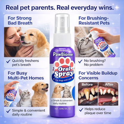 🔥𝙎𝙥𝙚𝙘𝙞𝙖𝙡 𝙋𝙧𝙤𝙢𝙤𝙩𝙞𝙤𝙣 | Healrize® PawBiome 3-in-1 Pet Oral Spray– Probiotic & Herbal Dental Care, Plaque Control & Fresh Breath for Dogs & Cats
