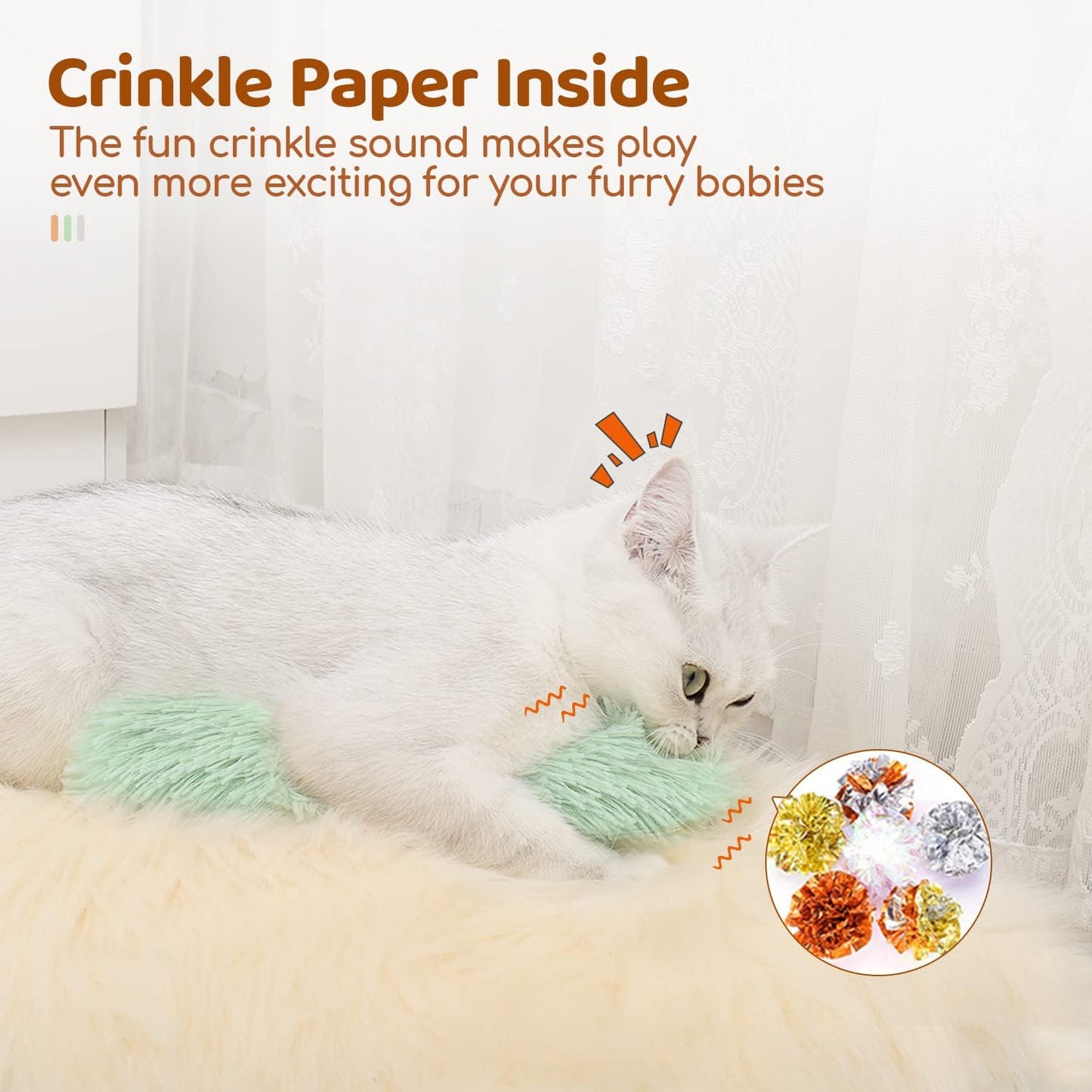 MomoNook Cat Toys Pillows, Soft and Durable Crinkle Sound with Catnip Inside, Interactive Indoor Kitten Kicker, Promotes Kitty Exercise