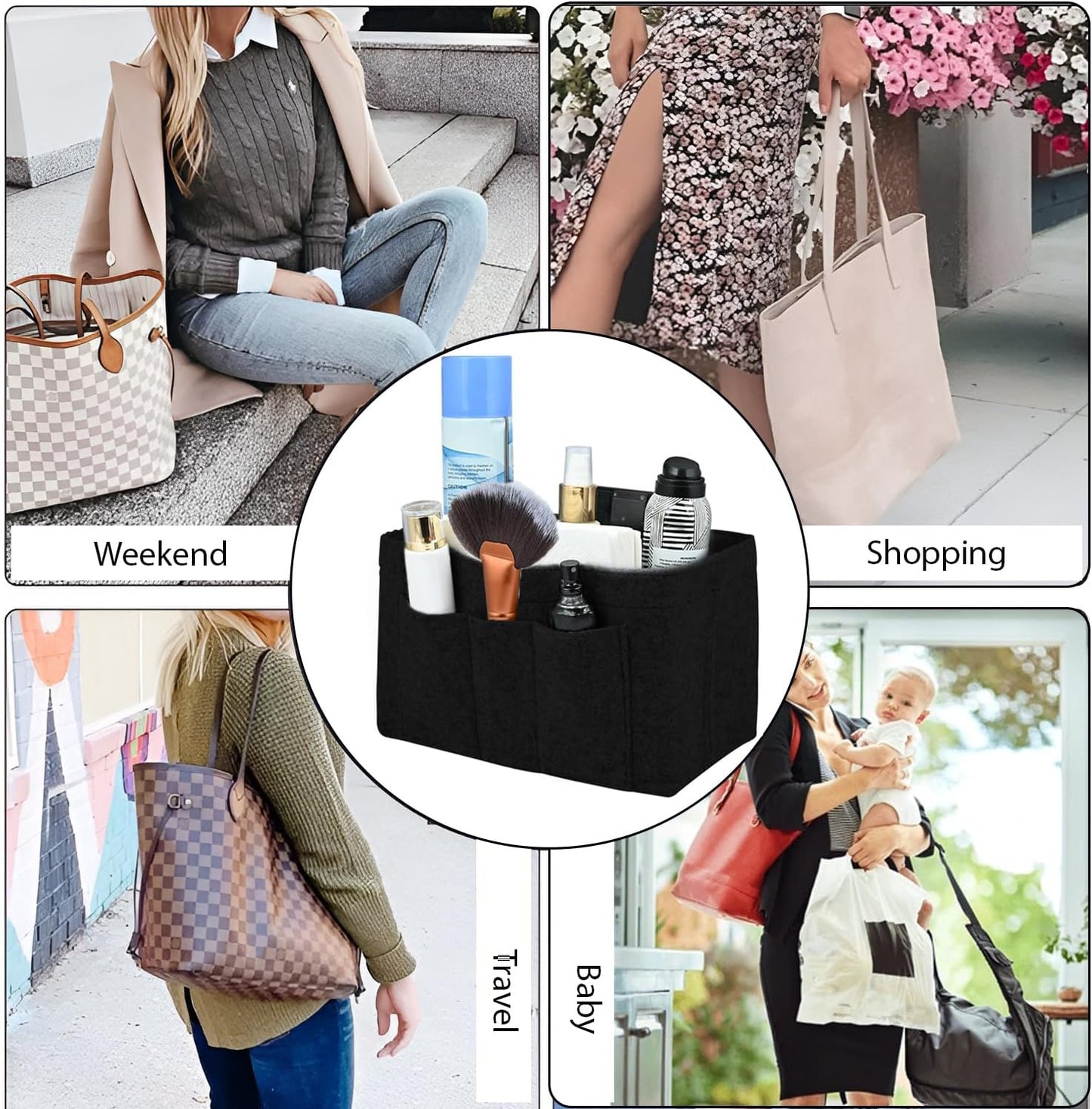 Dobshow® Elegant Black Felt Handbag Organizer | Durable & Stylish Bag Insert