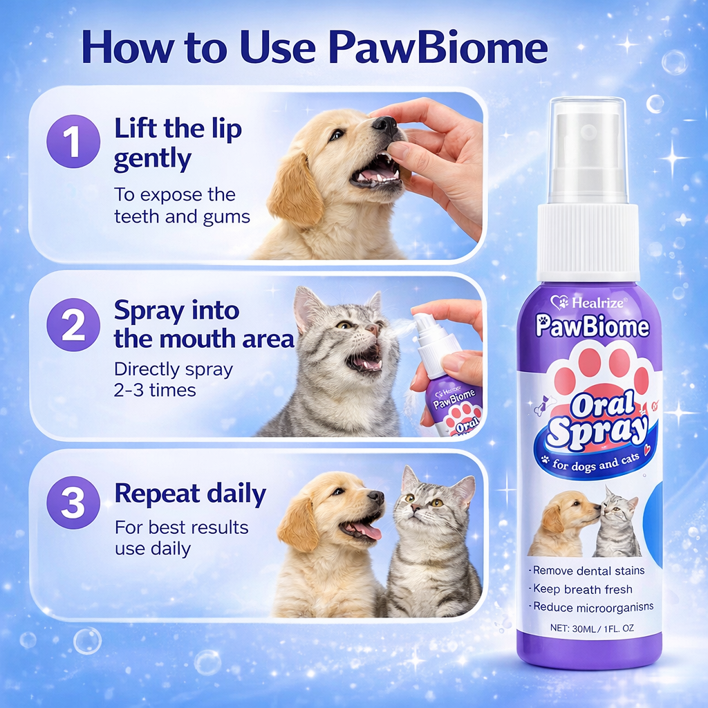 🔥𝙎𝙥𝙚𝙘𝙞𝙖𝙡 𝙋𝙧𝙤𝙢𝙤𝙩𝙞𝙤𝙣 | Healrize® PawBiome 3-in-1 Pet Oral Spray– Probiotic & Herbal Dental Care, Plaque Control & Fresh Breath for Dogs & Cats