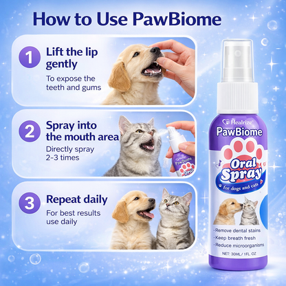 🔥𝙎𝙥𝙚𝙘𝙞𝙖𝙡 𝙋𝙧𝙤𝙢𝙤𝙩𝙞𝙤𝙣 | Healrize® PawBiome 3-in-1 Pet Oral Spray– Probiotic & Herbal Dental Care, Plaque Control & Fresh Breath for Dogs & Cats