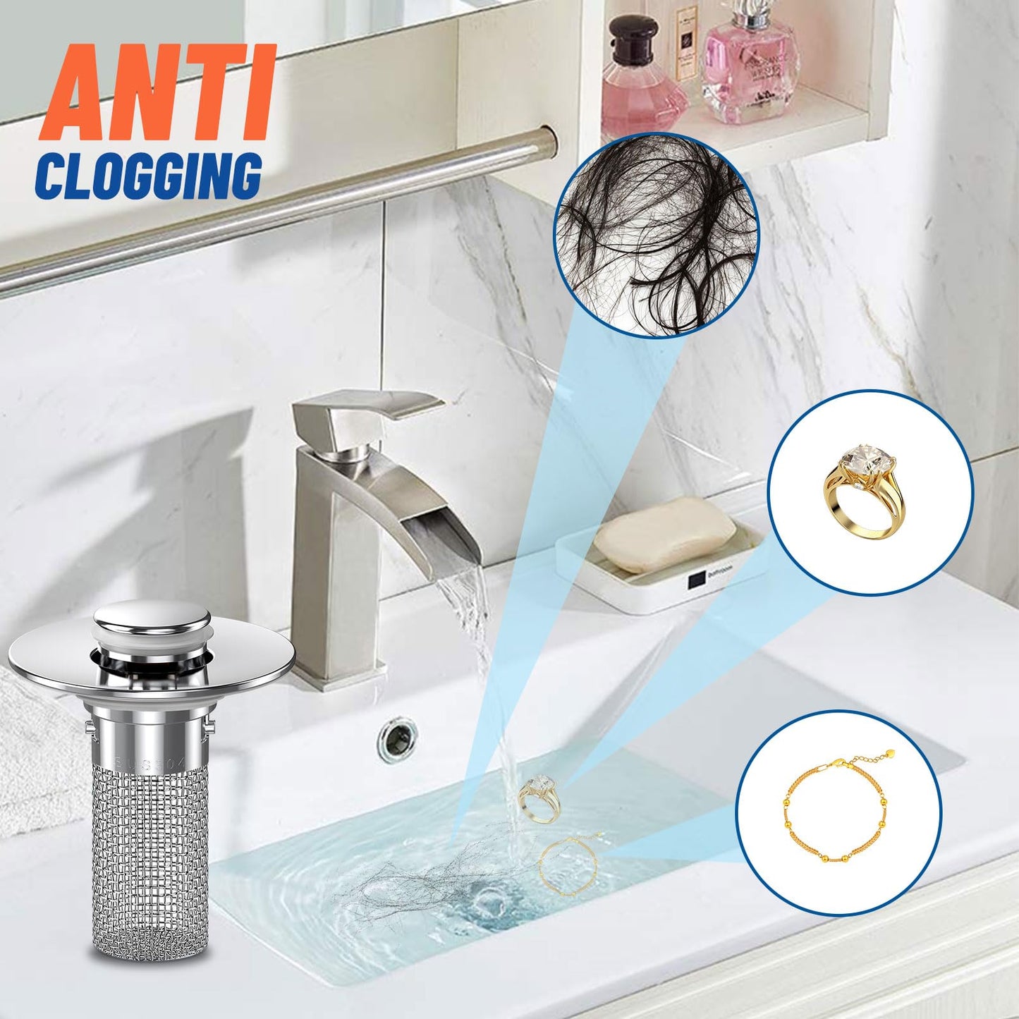 Sink Drain Strainer with Removable Stainless Steel Basket PRO