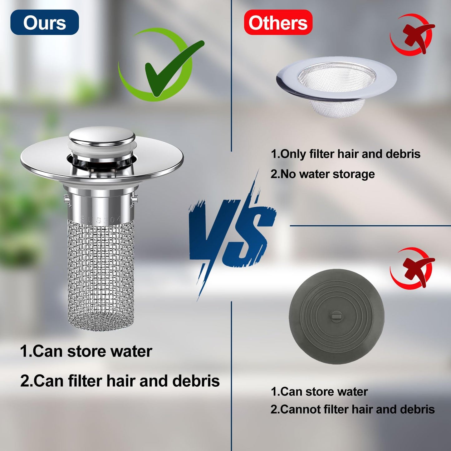 Sink Drain Strainer with Removable Stainless Steel Basket PRO
